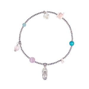 Sterling silver charm bracelet with turquoise and coral beads, sandel  charm